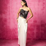 Black Embroidered Corset and Pre-Draped Skirt Set