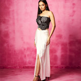 Black Embroidered Corset and Pre-Draped Skirt Set