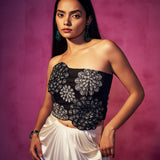 Black Embroidered Corset and Pre-Draped Skirt Set