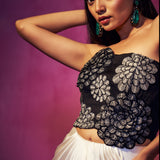 Black Embroidered Corset and Pre-Draped Skirt Set