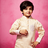 Beige Satin Linen Embroidered Kurta Set