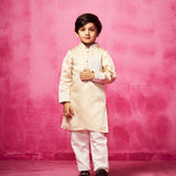 Beige Satin Linen Embroidered Kurta Set