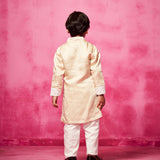Beige Satin Linen Embroidered Kurta Set