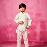 White Thread Embroidered Asymmetrical Jacket Set