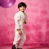 White Thread Embroidered Asymmetrical Jacket Set