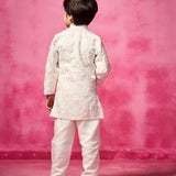 White Thread Embroidered Asymmetrical Jacket Set