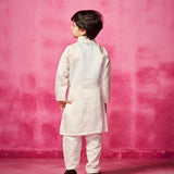 White Velvet Patchwork Embroidered Kurta Set
