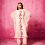 Baby Pink Organza Embroidered Kaftan and Pant Set