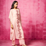 Baby Pink Organza Embroidered Kaftan and Pant Set