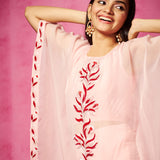 Baby Pink Organza Embroidered Kaftan and Pant Set