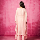 Baby Pink Organza Embroidered Kaftan and Pant Set
