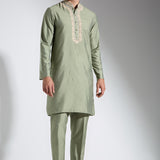 Forest Green Silk Kurta Set with Embroidery Details