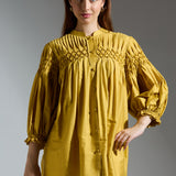 Yellow Mustard Silk Top with Yoke Detail