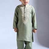 Forest Green Kurta Set with Embroidery Details - Father-Son Set