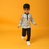 Black and White Fish Print Short Kurta