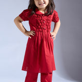 Red Cambric Smocked Top and Pants Set