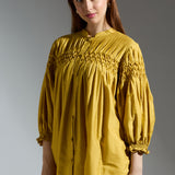 Yellow Mustard Silk Top with Yoke Detail