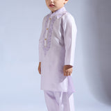 Lilac Embroidered Silk Kurta Set - Father-Son Set
