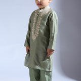 Forest Green Kurta Set with Embroidery Details - Father-Son Set