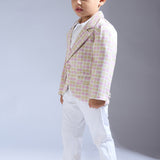 Cube Print Satin Linen Blazer Jacket