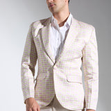 Cube Print Satin Linen Blazer Jacket