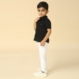 Black Linen Shirt with Embroidered Tiger Motif