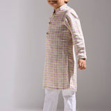 Cube Print Satin Linen Kurta - Father-Son Set