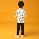 White Full Sleeve Bird Print Blazer