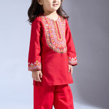 Red Silk Embroidered Co-ord Set