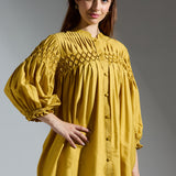 Yellow Mustard Silk Top with Yoke Detail