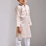 Cube Print Satin Linen Kurta with Placket Detail