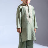 Forest Green Embroidered Silk Kurta Set