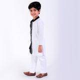 Black and Ivory Colorblocked Kurta With Pant