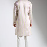 Cube Print Satin Linen Kurta - Father-Son Set