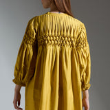 Yellow Mustard Silk Top with Yoke Detail