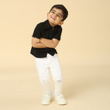 Black Linen Shirt with Embroidered Tiger Motif
