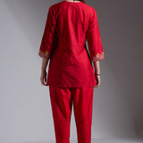 Red Silk Embroidered Co-ord Set