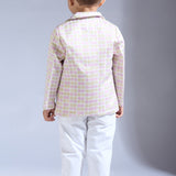 Cube Print Satin Linen Blazer Jacket