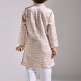 Cube Print Satin Linen Kurta - Father-Son Set