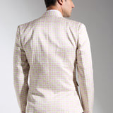 Cube Print Satin Linen Blazer Jacket