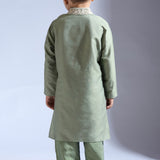 Forest Green Kurta Set with Embroidery Details - Father-Son Set