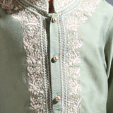 Forest Green Embroidered Silk Kurta Set