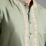 Forest Green Silk Kurta Set with Embroidery Details