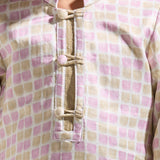 Cube Print Satin Linen Kurta with Placket Detail