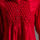 Red Silk Smocked Top and Pants Set