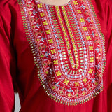 Red Silk Embroidered Co-ord Set