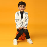 White Full Sleeve Bird Print Blazer