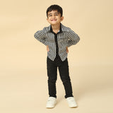 Black and White Satin Linen Stripe Pattern Shirt