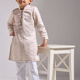 Cube Print Satin Linen Kurta with Placket Detail