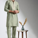 Forest Green Silk Kurta Set with Embroidery Details